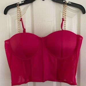 Hot Pink Bustier with Gold Chain Straps y2k